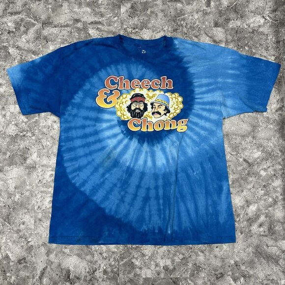 Cheech & Chong 2010 Sz XXL Comedy Duo Promo Blue Spiral Tie Dye Liquid Blue Tee - Picture 1 of 7